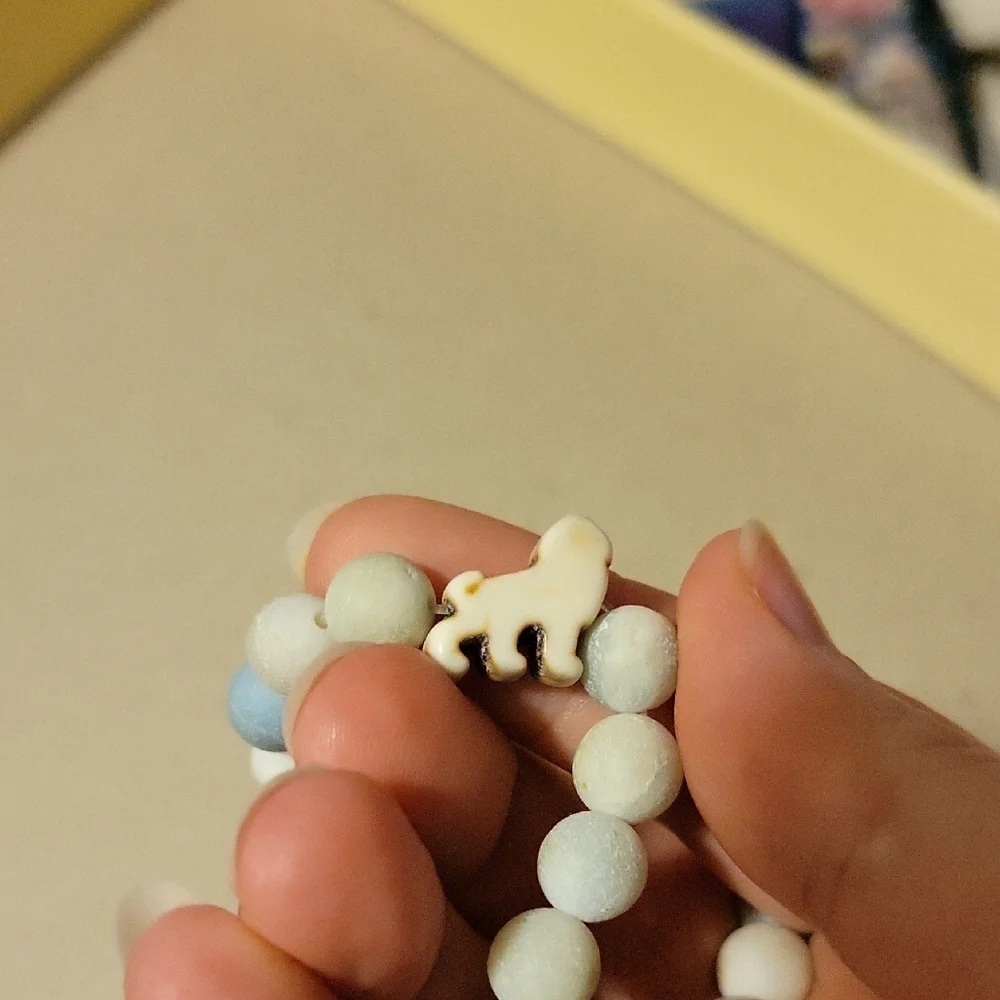 Amazonite Matte Beaded Stretch Bracelet with Dog Charm Focal Bead